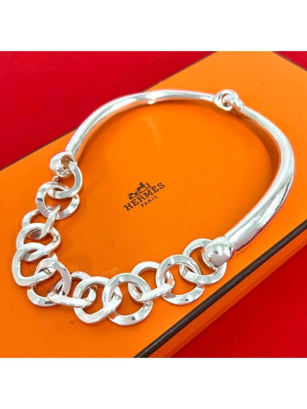 Hermes Vintage 925 Sterling Silver Necklace Choker Pendant
